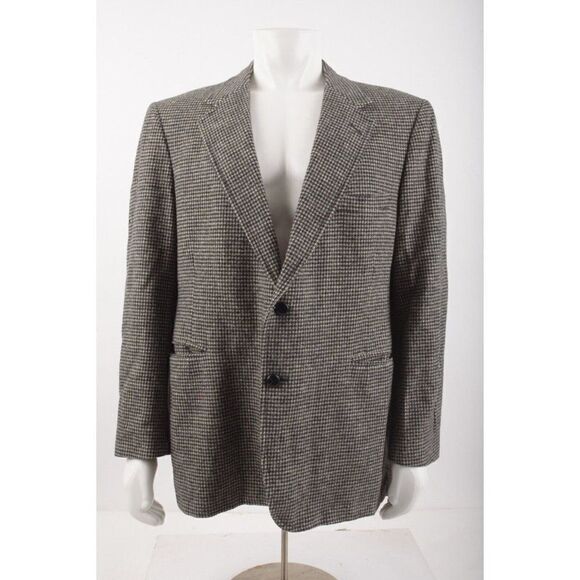 Woolrich Mens Wool Houndstooth Blazer Suit Jacket Large Black White Sport Coat - Picture 1 of 7